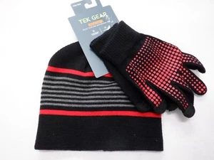 SET CAPPELLO E GUANTI A RIGHE ROSSI NERI TAGLIA 4-20 TEK GEAR NUOVI #22150 - Foto 1 di 1