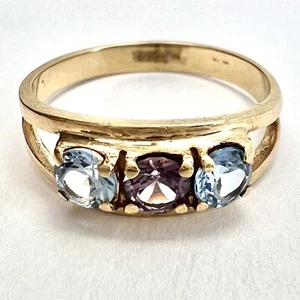 14k Solid Yellow Gold Topaz Tourmaline Birth Stones Mothers Ring Size 7.5 - Picture 1 of 11