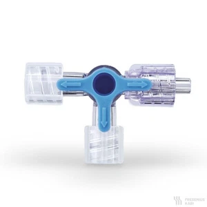 100 Dreiwegehähne Drei-Wege-Hahn blau Fresenius (PSU) drehbar latexfrei - Bild 1 von 1