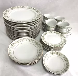 Allegro feines China Japans grüne weiße Teller Schüsseln Tassen goldener Borte 38 Stück - Bild 1 von 13