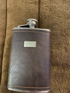 SMALL BROWN FLASK MONOGRAMMED DMH NEW 6 OZ - Picture 1 of 2
