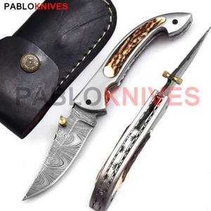 Premium Hand Forged Damascus Steel Hunting Folding, Outdoor, Survival, Vintage - Picture 1 of 3