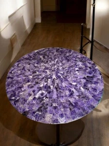 24" Round Amethyst Stone Coffee Table Crystal Healing Gemstone Hallway Decors - Picture 1 of 10