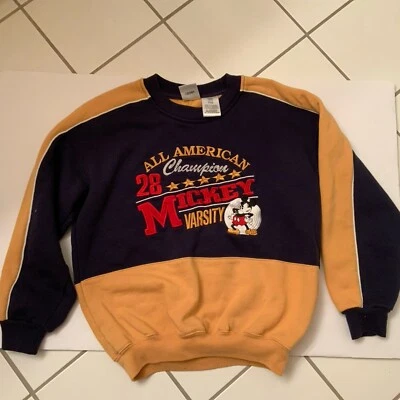 Винтажный свитшот Disney, Mickey 28 Varsity вышитый круглый вырез большой (12-14) - Изображение 1 из 4