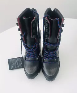 NEW Sz 7 Women's Diesel D-Vibe MB Leather Platform Distressed Black Boots $298 - Picture 1 of 6