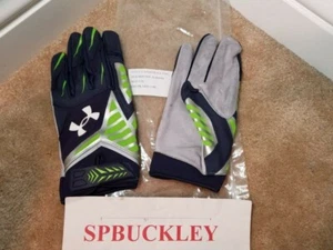 UA UNDER ARMOUR NITRO XXL NFL SEATTLE SEAHAWKS FOOTBALL GLOVES, LEATHER PALMS - Picture 1 of 2