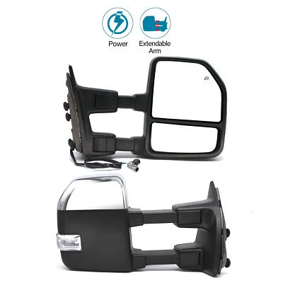 Pair Tow Mirrors Heated Turn Signal Fits 2003 Ford F250 F350 F450 SD Chrome Cap - Image 1 of 4