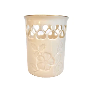Lenox Ivory China Pierced Heart Candle Lamp 24K Gold Trim 4" USA - Picture 1 of 8