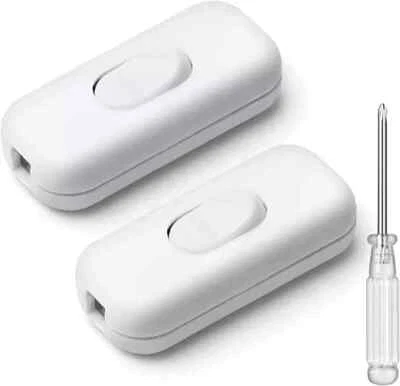 2x 6AMP in LINE ROCKER - TORPEDO SWITCH TABLE LIGHT LAMP  WHITE 3 CORE Free Post - Image 1 of 4