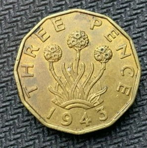 1943 Great Britain 3 Pence Coin XF + WW2 Era #C969 - Picture 1 of 3