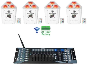 (4) Rockville RockWedge LED White Battery Powered Lights+Wireless DMX Controller - Picture 1 of 12