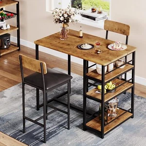 Set of 2 Kitchen Breakfast Dining Table and Cozy Chairs Set with 3-Tier Shelves - Picture 1 of 24