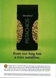 2015 PRINT AD - PISTACHIOS HEALTHY SNACK AD - THE BAG HAS A TRIM WAISTLINE NUTS - Picture 1 of 1