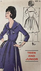 Advance 9955 Original Uncut 1960s Sewing Pattern Sailor Collar Dress Sz 15 - Picture 1 of 4