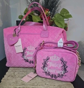 2pc Juicy Couture Pink Royal Moments Travel Set Weekender Duffle Tote, & Handbag - Picture 1 of 3