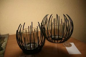 BOLTZE Windlicht Schwarz Metall Kerzenhalter Kerzenständer Modern neu 2 stück - Bild 1 von 2