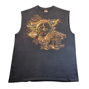 Men’s Harley Davidson 2010 Sturgis 70th Flaming Skull Sleeveless Shirt Size XL - Picture 1 of 10