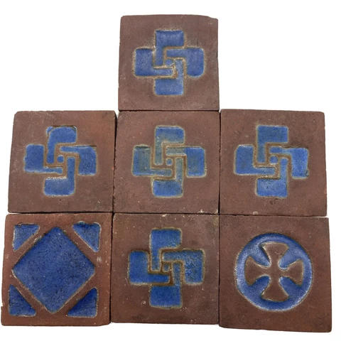 Lot of  7 Mueller Mosaic Co. Antique Arts & Crafts Faience Art Tiles Rare Cover