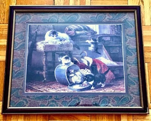 "Kätzchen und der neue Hut" von Henriette Ronner-Knip gerahmtes Gemälde Reproduktion. - Bild 1 von 7