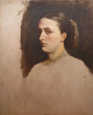 RETRATO FEMENINO inglés inacabado de finales del siglo XIX pintura al óleo sobre lienzo Foto 1 de 4