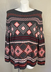 Talbots Womens Plus Size Boatneck Sweater Gray Pink Lambswool Casual Career 2X - Picture 1 of 6