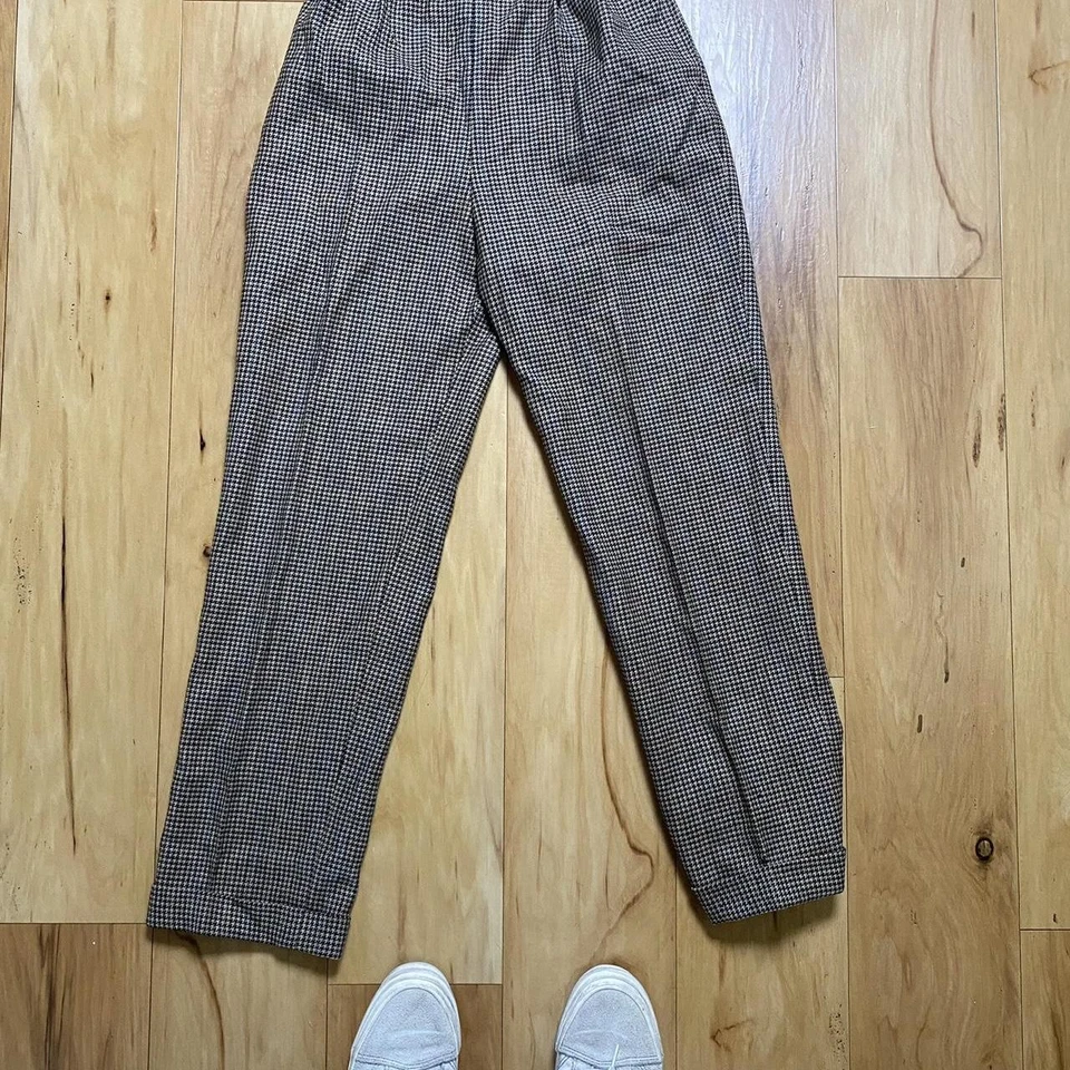 Ralph Lauren Houndstooth Vintage Wool Womens Brown Herringbone Pants Size 26X30 - Image 1 of 4