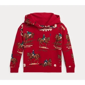 Polo Ralph Lauren Equestrian-Print Fleece PONY ALL OVER RED Girls Hoodie Youth S - Picture 1 of 10
