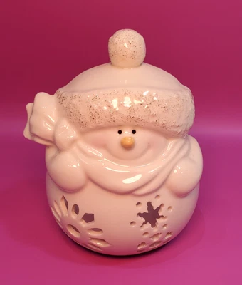 Lenox Brillante Navidad Muñeco de Nieve Votivo Candelabro Porcelana Felices Fiestas Foto 1 de 4