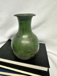 Vintage Meiji Bronze Style Metal Flower Vase Green Faux Patina Asian Form 6.5” - Picture 1 of 6