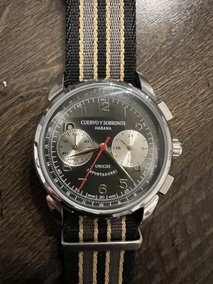 Cuervo Y Sobrinos Men's Cuban Rare Watch Style with 2 Bands. Leather and Nylon  - Image 1 of 4