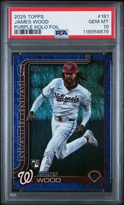 2025 Topps Series 1 James Wood #181 Purple Holo Foil /250 (RC) PSA 10 - Picture 1 of 3
