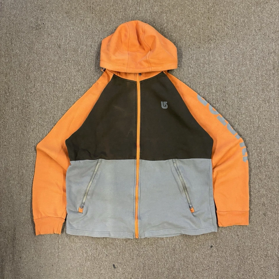 Vintage Burton Snowboard Zip Up Hoodie Mens Size Xl Orange Grey  - Image 1 of 4