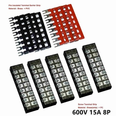 5 sets 600V 15A Dual Row 8 Position Screws Terminal Electric Block Barrier Strip - Image 1 of 2