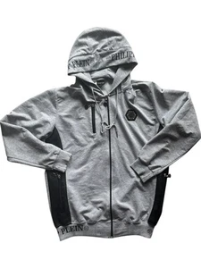 Felpa con cappuccio zip uomo Philipp Plein nera e grigia piccola ottime condizioni autunno - Foto 1 di 14