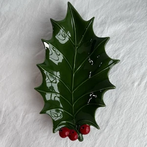 Vintage Holland Mold Ceramic Green Holly Leaf Candy Dish Bowl Christmas Decor - Picture 1 of 11