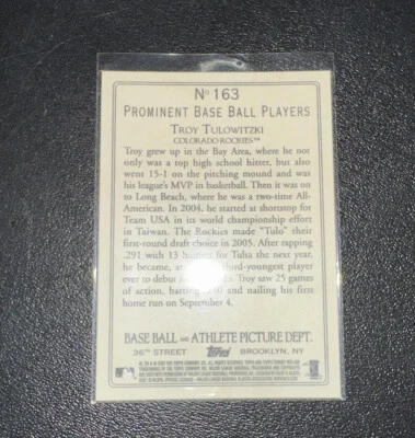Troy Tulowitzki 2007 Topps Turkey Red RC #163 Baseball Card - Image 1 of 2