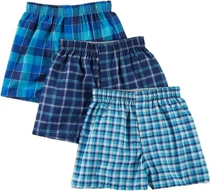 24A24 Hanes MC845U Boys' Platinum ComfortSoft Tagless Boxers MD Blue Plaid - Picture 1 of 1