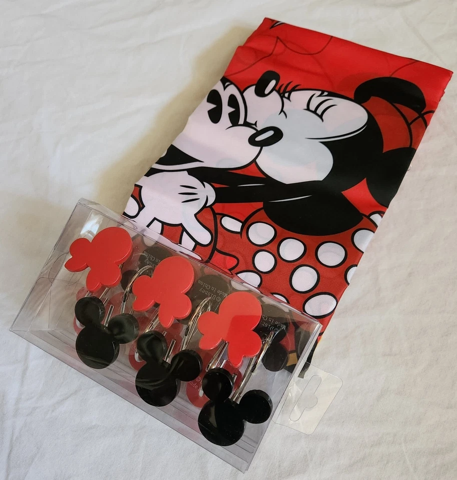 Disney Mickey & Minnie Mouse Classic Shower Curtain & Shower Curtain Rings SET - Image 1 of 4