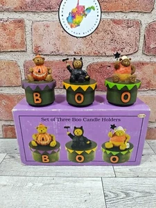 Cracker Barrel 3er Set Boo Kerzenhalter süße Bären Halloween Herbst - Bild 1 von 9