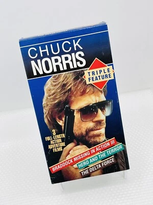 Chuck Norris Triple Feature VHS Video Braddock Missing in Action III Delta Force - Image 1 of 3
