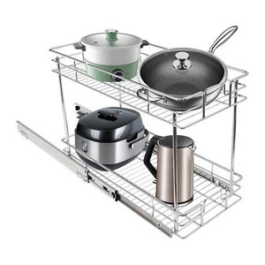 2-Tier Kitchen Cabinet Pull Out Shelf Organizer Drawer Slide Out Storage Basket - Picture 1 of 13