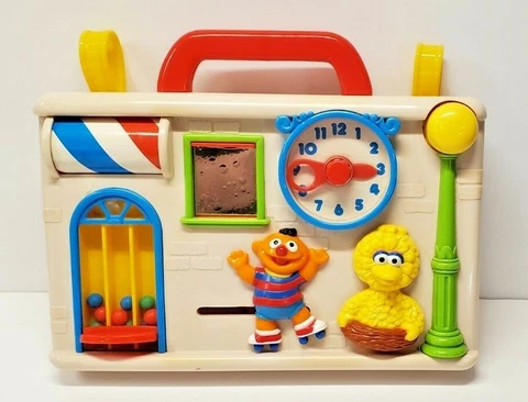 RARE Vintage Preschool Sesame Street Nursery Illco Play Crib Busy Box Big Bird Cover