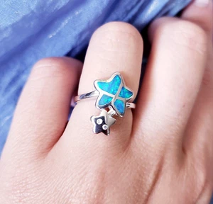 Sterling Silver Opal Inlay CZ Stars Womens Ring Size 7 Celestial Outer Space 925 - Picture 1 of 7