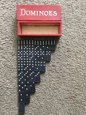 Vintage Wood Dominoes  black & white Double Six Dominoes original box Taped - Image 1 of 4