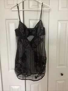 VICTORIAS SECRET Women's Black Butterfly Mesh Lingerie Size Large - Picture 1 of 8