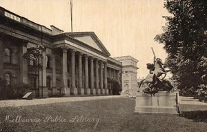 Vintage Postkarte 1910er Öffentliche Bibliothek Steingebäude Statue Melbourne Australien - Bild 1 von 2