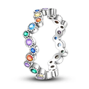 MULA New Round Bubble Finger Ring Colored AAA CZ For Women Jewelry Silver Plated - Picture 1 of 7