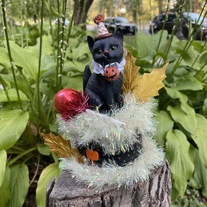 Vintage Halloween Montage schwarze Katze Bethany Lowe Figur Candy Jackolantern - Bild 1 von 4