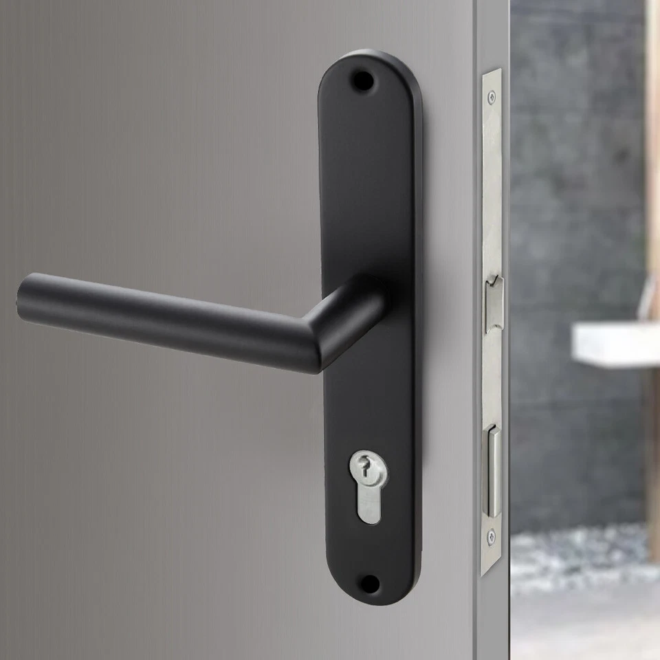 Türklinke Schwarz Türgriff Edelstahl Langschild Garnitur Türdrücker Türbeschlag - Bild 1 von 2