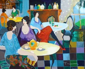 Itzchak Tarkay AFTERNOON TEA Hand Embellished Serigraph on Canvas SIGNED 13/275 - Picture 1 of 5